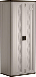 Suncast Tall Storage Cabinet, Platinum Resin Garage Storage Cabinet with Doors & Shelves, Plastic, Lockable, Freestanding Utility Closet for Tools & Supplies, Made in USA