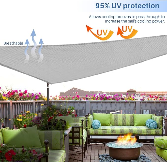 E&K Sunrise 11' x 11' x 11' Sun Shade Sail Triangle Canopy Shade Cover UV Block for Patio Backyard Garden Outdoor (Light Gray)