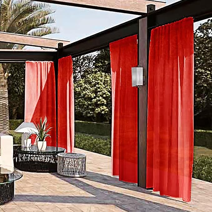 SpaceDresser Waterproof Outdoor Sheer Curtains for Patio - 2 Panels Rod Pocket Indoor Voile Sheer Curtain for Living Room,52W x 84L inch, Red