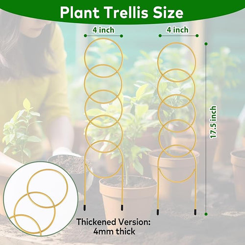 17.5 Inch Plant Trellis Indoor for Climbing Plants,Metal Small Garden Trellis for Potted Plants,Plant Stakes for Indoor Plants Accessories Hoya,Flower,Plant Support,Plant Gifts Gold 2PCS