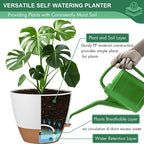 montresor 12/10/8 Inch Self Watering Pots for Indoor Plants Plastic Large Pot for Outdoor Plants, Water Level Window & Spacious Reservoir Flower Pots Decorative Planter with Drainage and Tray (White)