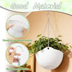 Bvrbaory 4 Pack 8 inch White Hanging Planters,Self-Watering Indoor Outdoor Plant Pots,Round Hanging Basket with Water Tray Metal Chain for Garden,Porch,Wall Decoration