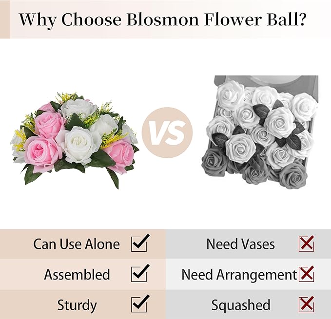 Artificial Flowers: Pink and White Silk Rose Ball Centerpieces