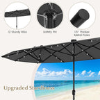 Tangkula 9 Pieces Rattan Outdoor Dining Set with 13Ft Solar Patio Umbrella for 6, Outdoor Wicker Table Set with 8 Cushioned Chairs, Acacia Wood Top, Outdoor Umbrella with Base Included