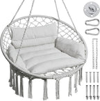 Greenstell Hammock Chair, Macrame Swing Chair with Comfy Cushion, Boho Hanging Chair for Outdoor & Indoor, Perfect for Bedroom, Patio, Balcony, Hold up to 350Lbs, Grey