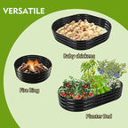 5X2.7X1 FT Oval Galvanized Metal Garden Raised Bed/Plant Box for Planting,32 Inches Diameter Iron Fire Pit Ring,Small Animal Fence-3 in 1 Modular Design in Black (Black, 60X32X11.5 Inches)