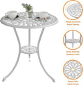 Bistro Set 3 Piece Cast Aluminum Patio Table with Umbrella Hole, White