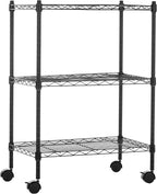 Amazon Basics 3-Shelf Adjustable Heavy Duty Storage Shelving Unit on 2" Wheels, Metal Wire Rack for Garage, Utility Shelving with Leveling Feet, 23.2"L x 13.4"W x 32.75"H, Black