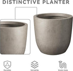 Kante 16.5" Dia Round Concrete Planter, Large Outdoor Modern Indoor Decorative Plant Pots with Drainage Hole and Rubber Plug for Home and Garden, Weathered Concrete