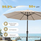 MEWAY 9ft Patio Umbrella Outdoor Table Umbrellas with Push Button Tilt and Crank, Market Umbrella 8 Sturdy Ribs for Deck, Garden, Pool and Backyard, Beige