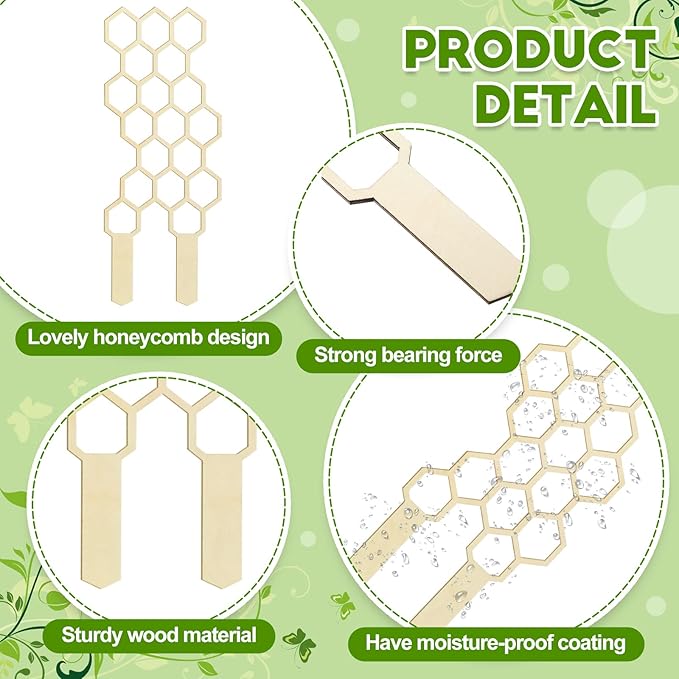 Nuenen 5 Pack Indoor Plant Trellis for Climbing Plants 11.8 Inches Small Garden Wooden Trellis for Potted Plants Honeycomb Shape Trellis Starter Holder for Outdoor Flower Plant Support Accessories