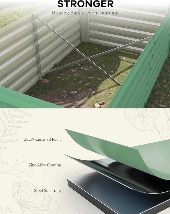 Garvee 6x3x2ft Galvanized Raised Garden Bed Outdoor,Rust-Resistant Raised Garden Beds for Gardening, Easy Assembly Outdoor Garden Box & Planters,Green