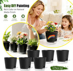 Plant Pots 5 Inch Self Watering Pots,6 Pack Plastic Planters with Drainage Holes and Clear Saucers,Plastic Flower Pots,Nursery Planting Pot for Indoor Out Door Plants (Black)