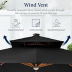 Best Choice Products 10ft Square Cantilever Patio Umbrella w/Base Included, Woodgrain Pattern Pole & Solar LED Lights, 360-Rotation, Offset Hanging Outdoor Shade - Black