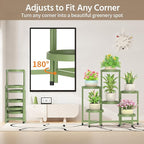 LASZOLA 6 Tiered Folding Plant Stand Indoor for Multiple Large Planter, Tall Heavy Duty Adjustable Rack with Rust Proof Plastic Shelving, Sturdy Vertical Tree Organizer for Narrow Inside Floor, Green