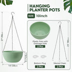 T4U 10 Inch Hanging Planters for Indoor Outdoor Plants, 2 Pack Plastic Hanging Planter, Indoor Hanging Plant Pots, Hanging Basket with Drainage Holes, Flower Pots for Garden Home Decor，Green