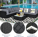 Tangkula 7-Piece Patio Furniture Set, Outdoor Sectional Sofa with Pillows and Cushions, Wicker Conversation Set with Coffee Table and Tea Table for Garden, Lawn (Grey)