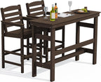 SERWALL Outdoor Bar Table and Chairs Set, Adirondack Bar Chairs Set of 2 and Bar Height Table, All Weather HDPE Patio Bar Set, Outdoor Furniture for Outside, Coffee