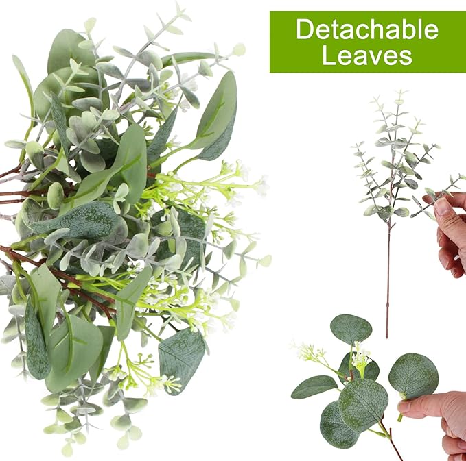 Artificial Eucalyptus Greenery Stems, 40 Pack, Silver Dollar Style, Green