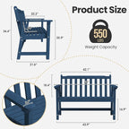 Ciokea 48" Outdoor Bench Set of 2, HDPE Weatherproof Garden Bench, 2-Person Memorial Benches with 550 Lbs, Waterproof Patio Porch Benches for Outside Business Deck Office Backyard Balcony, Navy Blue