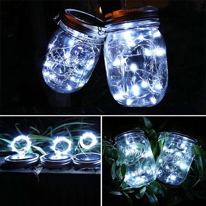 String Lights for Mason Jars, 8 Pack, Cool White Solar Lids