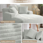 66" Chaise Lounge Chair Indoor, Oversized Boneless Couch Comfy Upholstered Sleeper Sofa Bed with 3 Pillows, Corduroy Cloud Reading Chair for Living Room No Assembly Required, Light Grey
