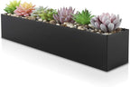 DR&Co Modern Black Trough Rectangular Planter, 16“ Metal Window Planter Box for Succulent, Small Rectangle Box for Desk or Windowsill, Stainless Steel, Great Gift Ideas for Women Men