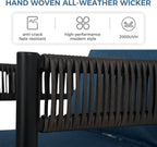 Grand patio Outdoor Dining Set for 6, 7 PCS Patio Table and Chairs Set, Metal Woven Wicker Fixed Patio Chairs with Thickened Cushions & 1 Rectangular Woodgrain Dining Table with Umbrella Hole (Brown)