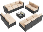 Aoxun Patio Furniture Set, 11 Piece Outdoor Sectional Sofas with Waterproof Cover, 10 Seats Wicker Rattan Outdoor Furniture Patio Conversation Set for Backyard, Garden Begin