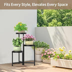 LASZOLA 3 Tiered Folding Plant Stand Indoor for Multiple Large Planter, Tall Heavy Duty Adjustable Rack with Rust Proof Plastic Shelving, Sturdy Vertical Tree Organizer for Narrow Inside Floor, Black