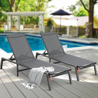 VEVOR 2 Pcs Chaise Lounge Chairs Outdoor, Aluminum Patio Lounge Chair with Adjustable 5-Position, Folding Pool Chairs Recliner and Full Flat Tanning Chair for Patio, Beach, Pool, Gray, 2 pcs
