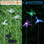 Solar Pathway Lights - 3 Pack Solar Stake Lights Outdoor, Color Changing Solar Powered Halloween Decorative Landscape Lighting Hummingbird Butterfly Dragonfly for Patio Yard Pathway Lawn Walkway