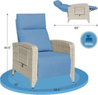 Upgraded Outdoor Recliner Chair, Reclining Patio Chairs with Adjustable Back up to 150°Lay Flat and Extended Footrest, Wicker Recliner Chairs with Flip Table and Removable Olefin Cushion