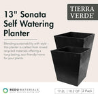 Tierra Verde 2-Pack Indoor & Outdoor Self-Watering Square Planters, Small, Sonata, Black - Planter Containers for Plants and Flowers - Gardening and Landscaping Accessories