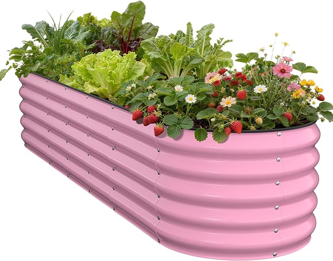 Galvanized Raised Garden Bed 8x2x1.5 FT, Oval Metal Raised Garden Bed Outdoor Planter Box with Open Bottom, Rust-Resistant Steel Garden Bed for Vegetables Herbs Flowers, Easy Assembly