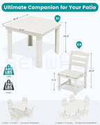 SERWALL Outdoor Dining Set for 4, HDPE Square Table and Chairs Set All Weather Patio Dining Set with 4 Armless Chairs for Patio, White