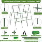 Cucumber Trellis for Raised Beds, 45 x 53 Inch Adjustable Size A-Frame Garden Trellis for Climbing Plant Outdoors with Climbing Net and Plant Support Clip for Vegetable Grape Tomato Bean Pea