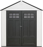 Rubbermaid Resin Outdoor Storage Shed With Floor (7 x 3.5 Ft) Weather Resistant, White, Organization for Home/Backyard/Garden Tools/Lawn Mower/Bike Storage/Pool Supplies