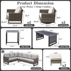 Belord Outdoor Sectional Furniture with Swivel Rocker Chair, 10 Pieces Wicker Patio Furniture Sets with Ottoman L Shaped Sofa Coffee Table Beige Cushion
