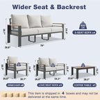Aoxun Aluminum Patio Furniture Set with Umbrella 7 Seats, Oversized Outdoor Sectional with Washable Thick Cushions, Coffee Table and Waterproof Cover, Patio Conversation Sets for Porch, Balcony, Deck
