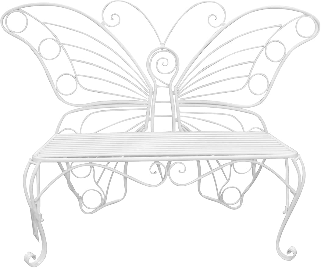 Hi-Line Gift Ltd Garden Décor Butterfly Bench, 60 by 18 by 42-Inch, White
