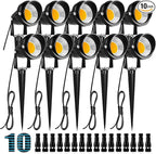 ZUCKEO 10W Low Voltage Landscape Lights LED Landscape Lighting with Connectors 12V Waterproof Outdoor Landscape Spotlights Floor Yard Lawn Best Garden Lights 1000LM Warm White (10Pack with Connector)