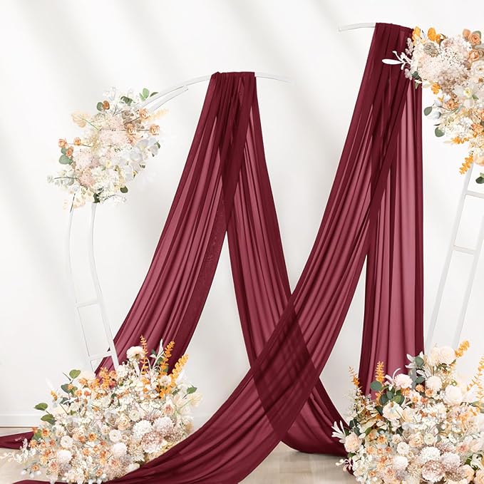 Outdoor Curtains: Burgundy Sheer Arch Draping Fabric, 2 Panels, 29 in x 20 ft