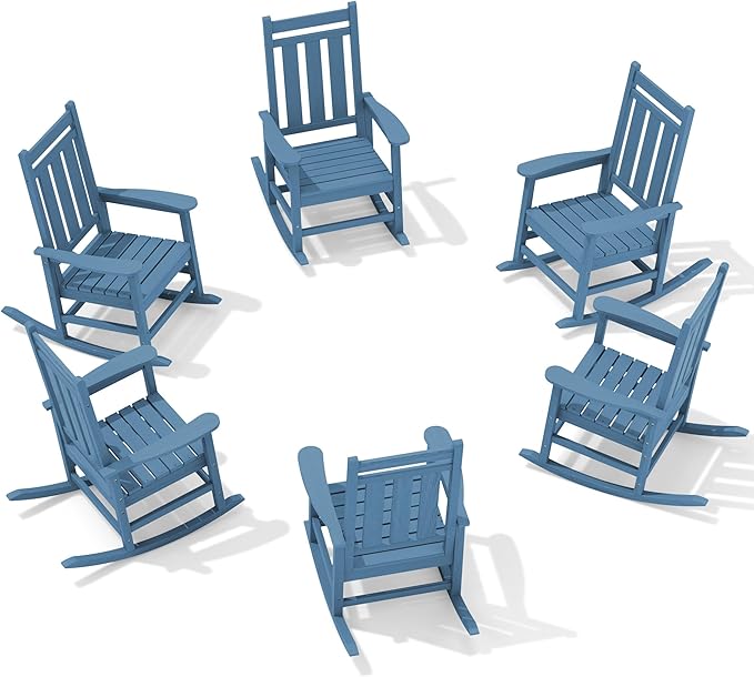 Oversized Outdoor Rocking Chair Set of 6 – Blue