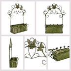 Rustic Metal Wall Planter Vintage Wall Mounted Flower Pot Farmhouse Distressed Wall Hanging Plant Basket with Floral & Butterfly Decor for Indoor Outdoor Garden Home Yard (Green#2)
