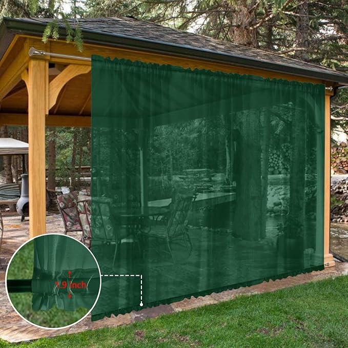 SpaceDresser Waterproof Outdoor Sheer Curtains for Patio - 2 Panels Rod Pocket Indoor Voile Sheer Curtain for Living Room,100W x 108L inch, Foliage Green