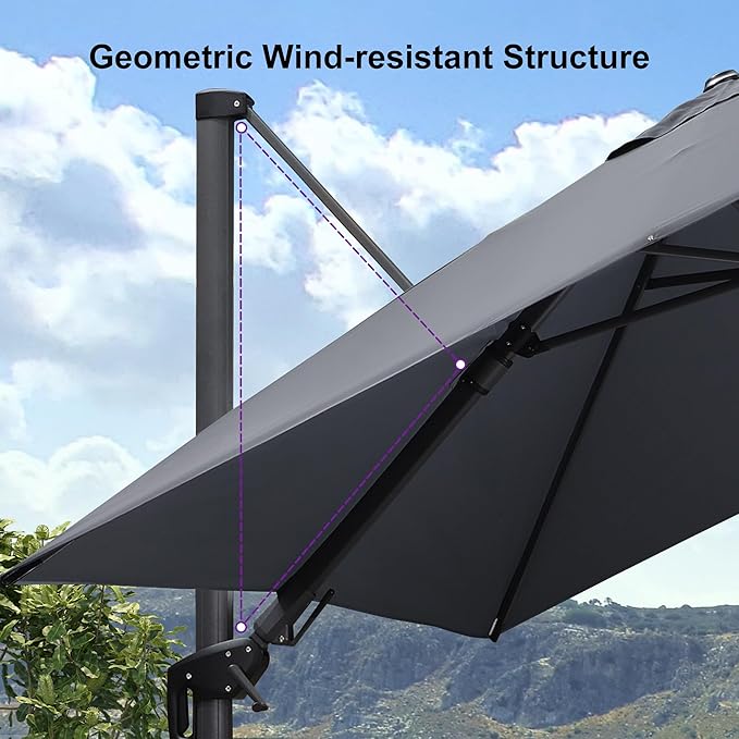 PURPLE LEAF 8.8' X 8.8' Left-right Tilt Patio Umbrella Outdoor Cantilever Swivel Square Umbrella with Tilt Aluminum Offset Umbrella with 360-degree Rotation for Garden Deck Pool Patio Light Grey