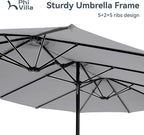 PHI VILLA 15ft Large Patio Umbrellas with Base, Outdoor Double-Sided Rectangle Market Umbrella for Pool Lawn Garden, Light Gray