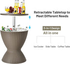 Tangkula Outdoor Cool Bar Table, Rattan Style Patio 8 Gallon Beer and Wine Cooler, All-Weather Ice Bucket w/Height Adjustable Top, Drainage Plug, 3-in-1 Cocktail Coffee Table for Party, Pool (Coffee)