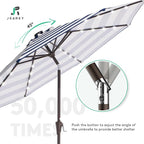 JEAREY 9FT Outdoor Patio Umbrella with Solar Lights, LED Lighted Pool Umbrella with Tilt and Crank, Outdoor Table Umbrellas for Deck, Yard & Market (Blue White Striped)